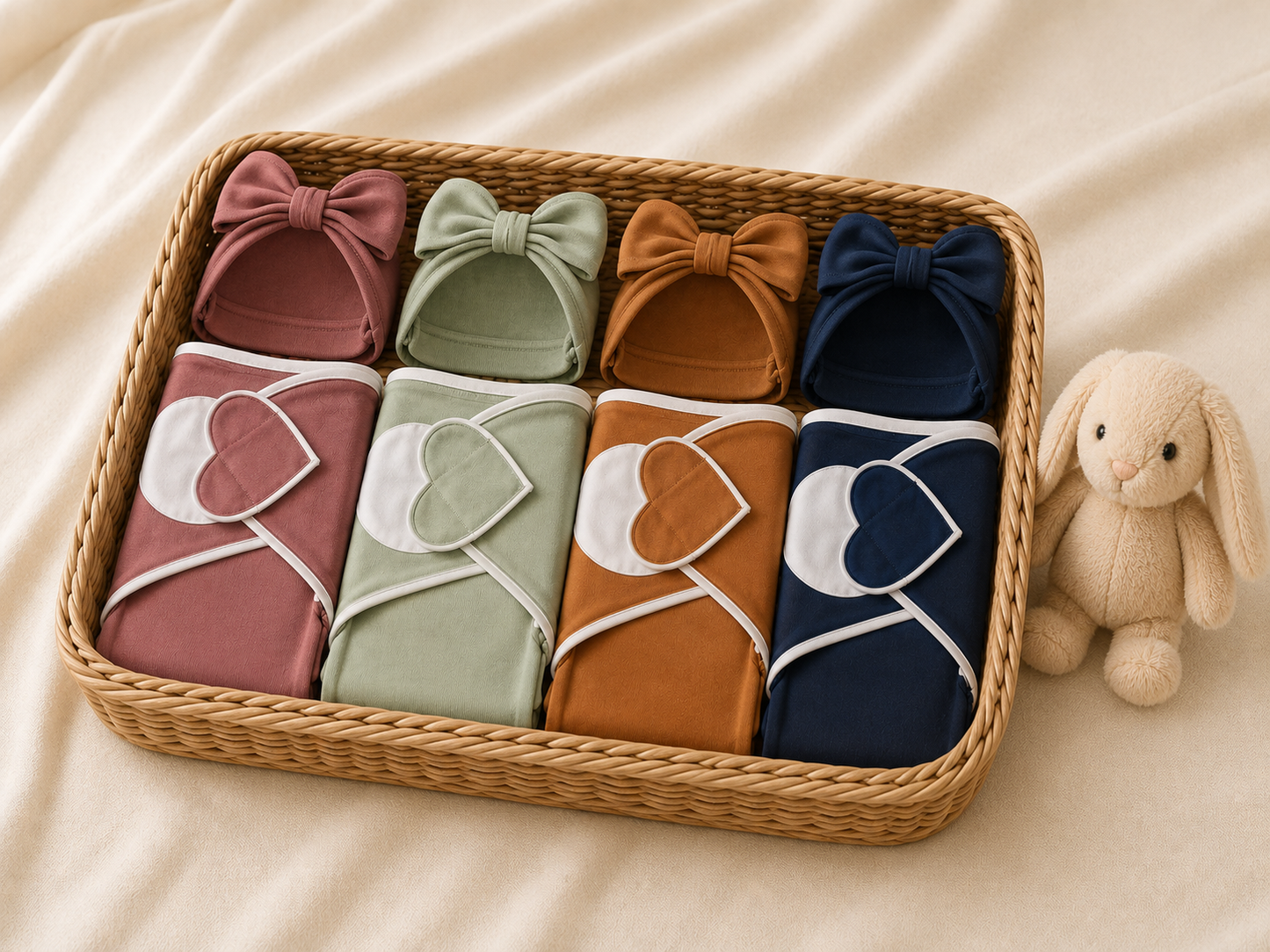 Ensemble Emmaillotage Bébé Printemps – Couverture & Bonnet Assortis