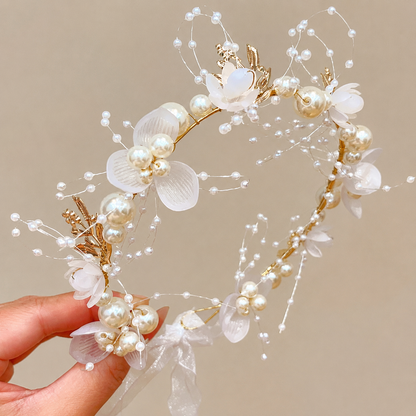 Bandeau en Perles et Couronne de  Fleurs pour Enfant |Mariage & Baptême