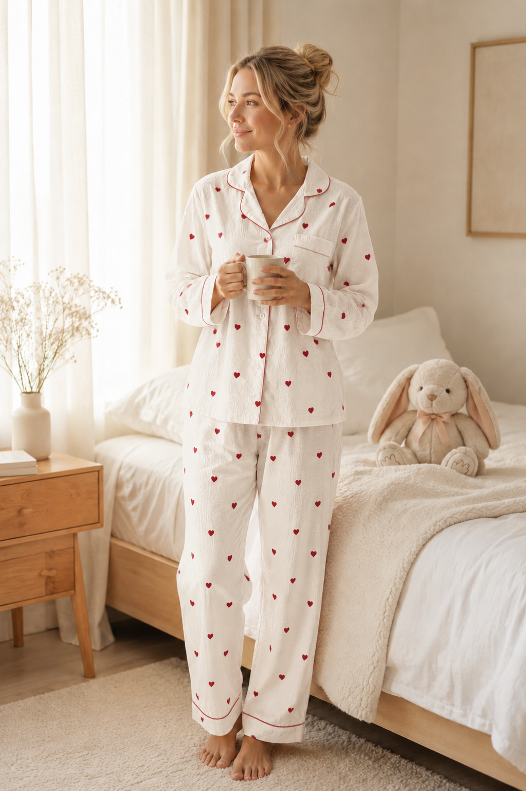 Pyjama Imprimé Cœur Maman | Coton Doux & Manches Longues|LittleBunz