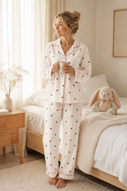 Pyjama Imprimé Cœur Maman | Coton Doux & Manches Longues|LittleBunz