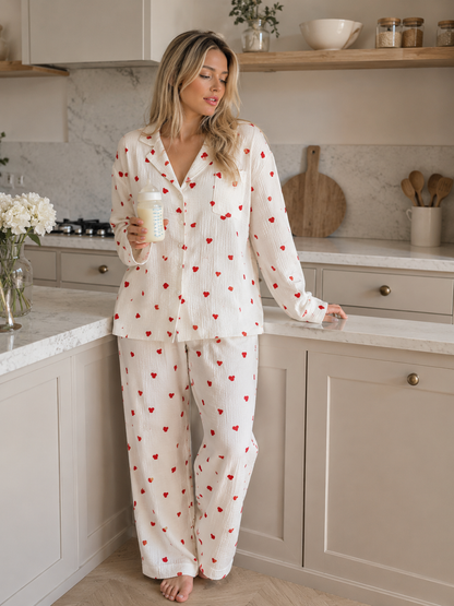Pyjama Imprimé Cœurs – Ensemble Nuit Doux & Romantique | LittleBunz